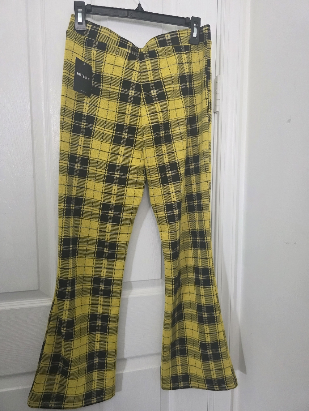 Forever 21 Bell Leg Plaid Yellow And Black Pants Large - Picture 2 of 2